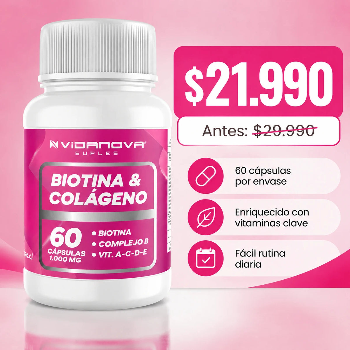 BIOTINA + COLÁGENO 1000MG 60CAPS